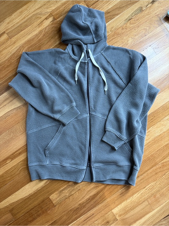 aerie Tops - aerie Waffle-Knit Zip Hoodie in Gray